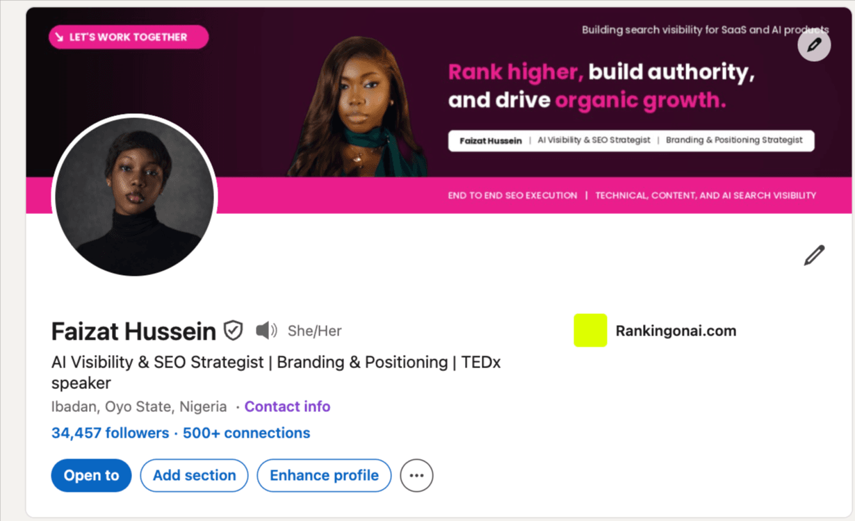faizat hussein linkedin screenshot